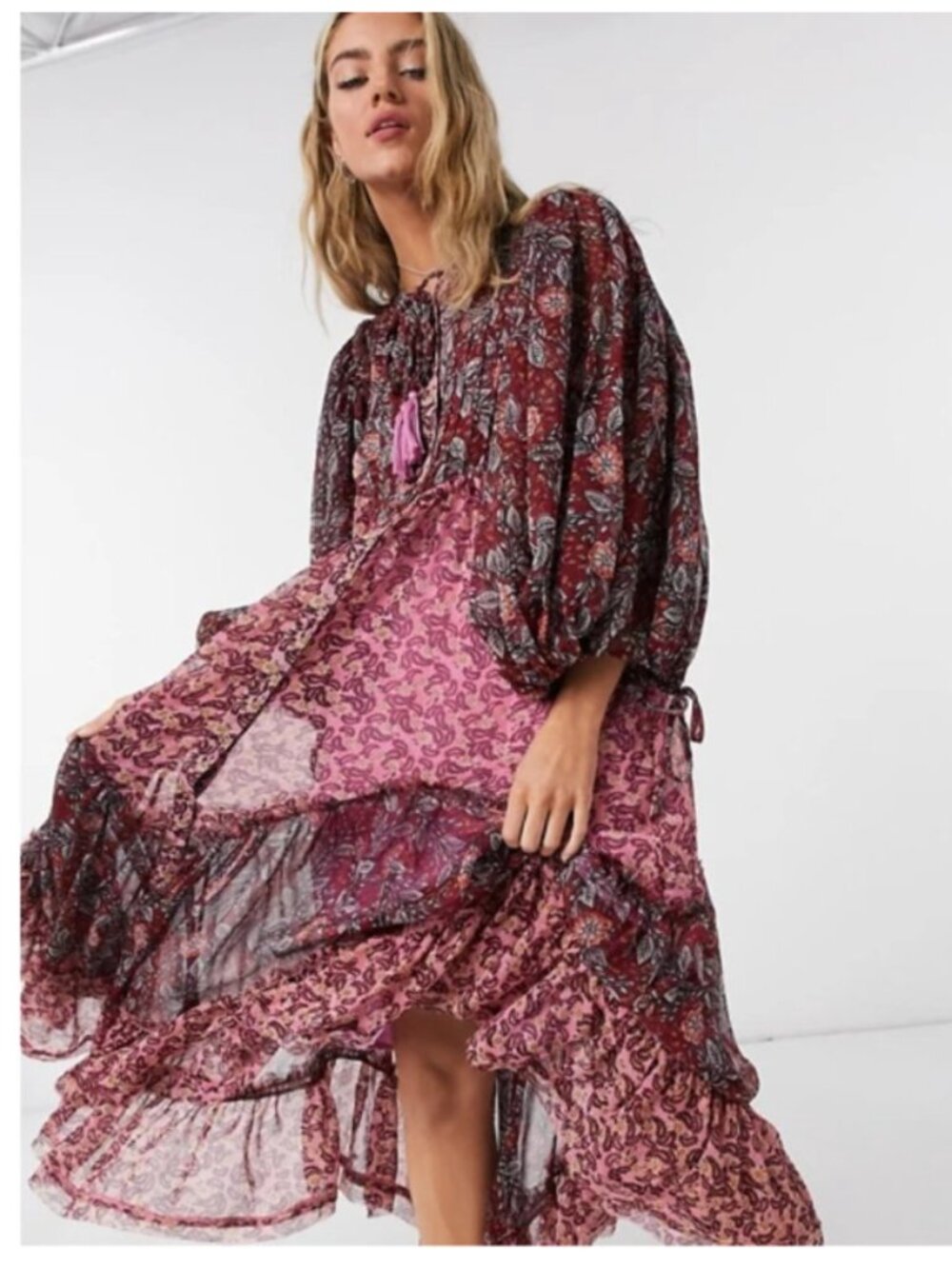 NWT Free People Estelle Chiffon Button Front Printed Maxi Dress Small *NO LINER